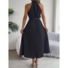 Women's Summer Sleeveless Halter Neck Pleated Midi Cocktail Dresses A Line Flowy Beach Sun Dress with Belt - 4 of 4