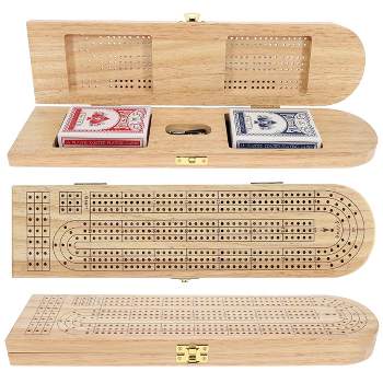 Pacific Shore Games Wooden Cribbage Board Game Set, Continuous 3 Track for 2-3 Players with Card Storage, Includes 9 Metal Pegs & 2 Decks of Cards