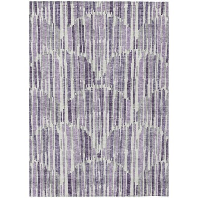 Purple Ivory And Lavender Abstract Washable Indoor Outdoor Area Rug