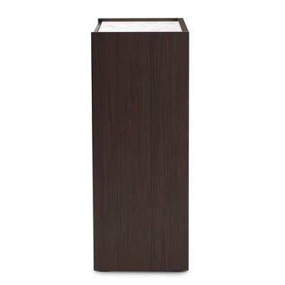 Walker Dark Brown Wood 5-Drawer Chest with Faux Marble Top