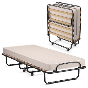 Tangkula Folding Bed Rollaway Metal Guest Bed Sleeper Made in Italy w/ Memory Foam Mattress - 1 of 4