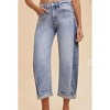 Women's Two Tone Side Panel Stretch Barrel Leg Crop Jean - AnnieWear - 2 of 2