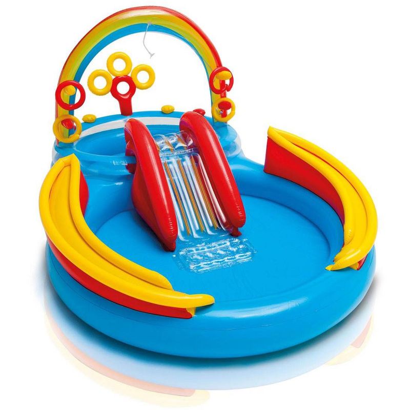 Intex 9.75ft x 6.3ft x 53in Rainbow Slide Kids Play Inflatable Pool Ring Center, 2 of 7