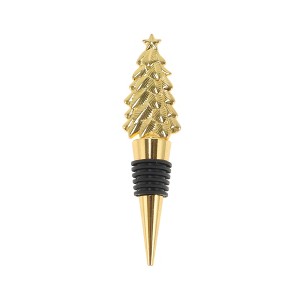 Unique Bargains Textured Christmas Tree Bottle Stopper Zinc Alloy TPR Gold Tone Black 1 Pc - 1 of 3