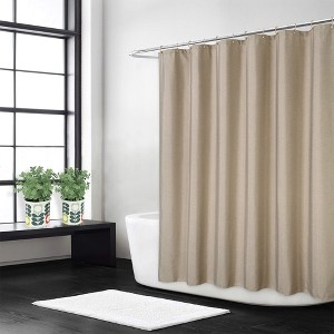 Flax Linen Like 240GSM Heavy Weight Fabric Shower Curtain for Bathroom - 1 of 4
