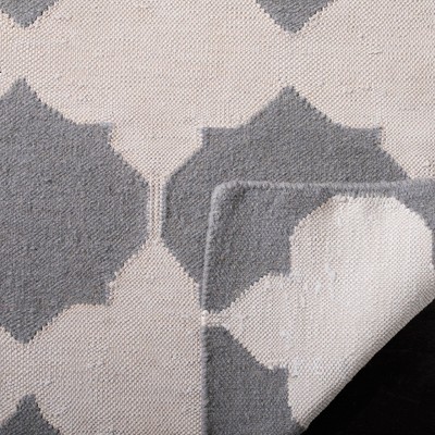 Handwoven Geometric Gray & Ivory Wool Square Rug - 7' x 7'
