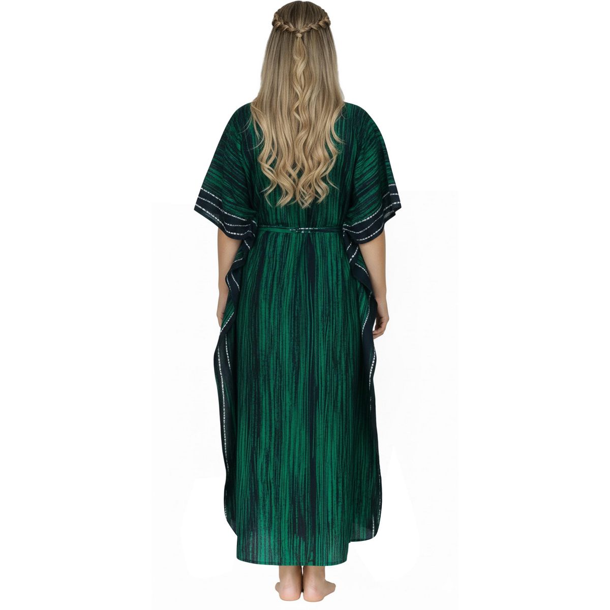 LA LEELA Summer Cotton Women Beach Resortwear Caftan Vacation Cruise Holiday Loungewear Maxi Travel Dress 2X-3X Green Paisley - thumbnail 2