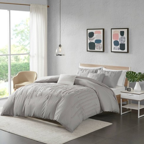 Corey Twin/Twin Extra Long 4pc Cotton Duvet Cover Set Gray