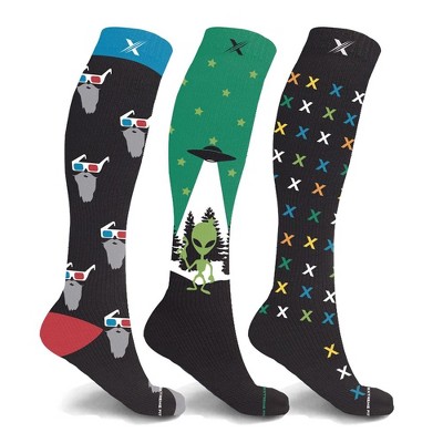 Extreme Fit Glow in the Dark Sport Compression Socks - Knee High Performance Socks - 3 Pair