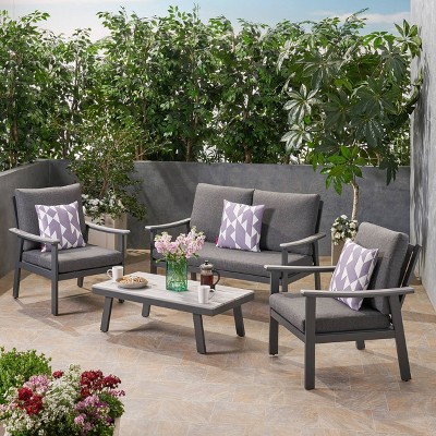 4pc Sinclair Aluminum and Faux Wood Patio Chat Set Gray - Christopher Knight Home