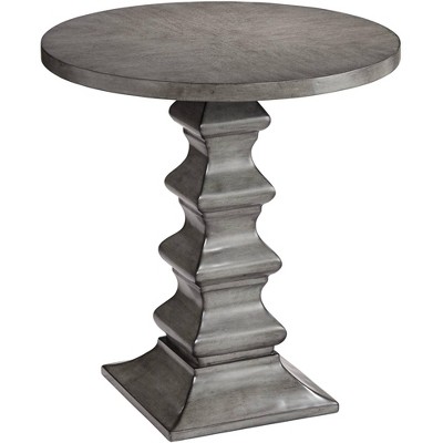 55 Downing Street Traditional Gray Slate Round Accent Table 25 3/4" Wide Tiered Column Living Room Bedroom Entryway House Office