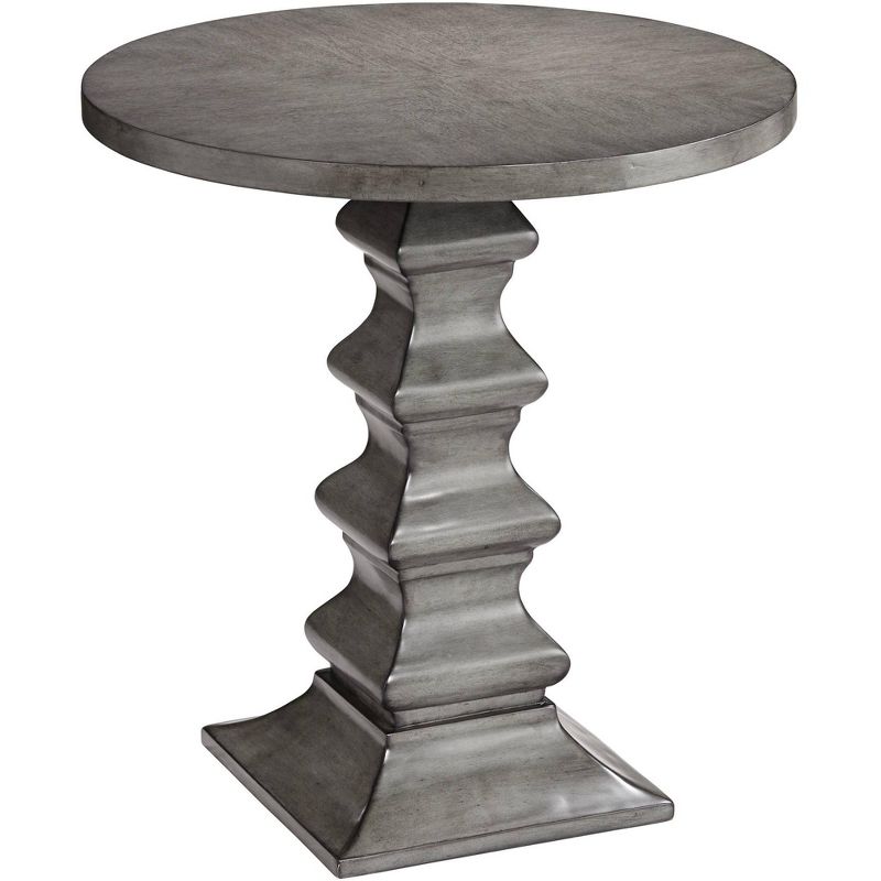 55 Downing Street Traditional Gray Slate Round Accent Table 25 3/4" Wide Tiered Column Living Room Bedroom Entryway House Office, 1 of 10