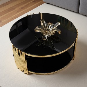 Small Steel Round Coffee Table with Double-Layer Glass - 1 of 4