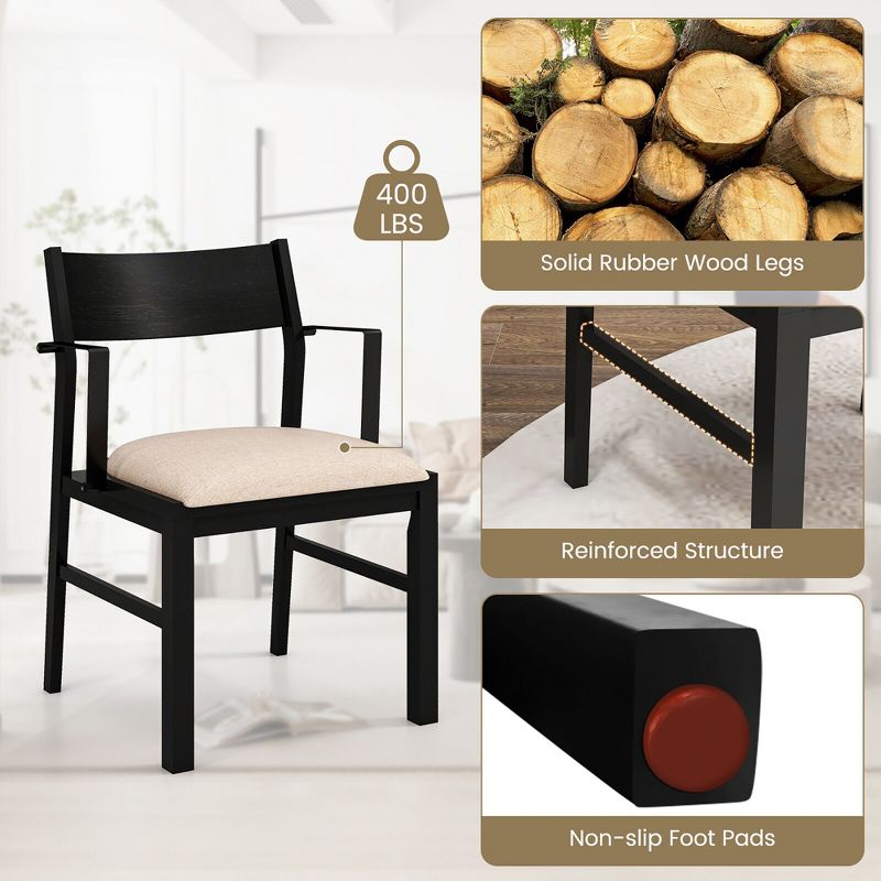 Tangkula Dining Chair w/ Arms Set of 2 Modern Kitchen Chairs & Contoured Backrest Black & Beige, 5 of 8