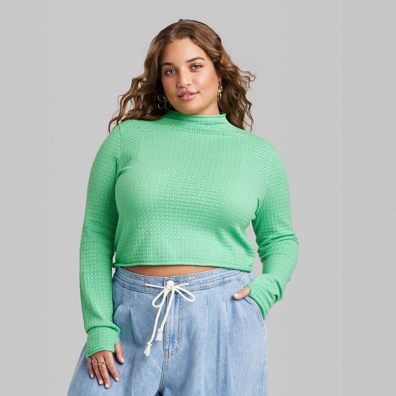 Women's Mock Turtleneck Pointelle Pullover Sweater - Wild Fable™, 3 of 7