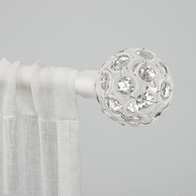 White Iron Curtain Rod with Rhinestone Finials