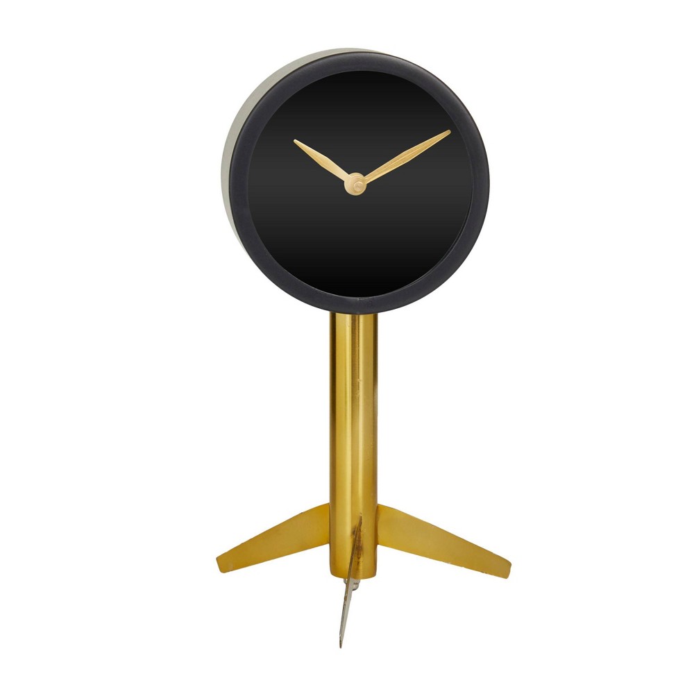 Photos - Wall Clock 11"x6" Stainless Steel Clock with Gold Stand Black - Novogratz
