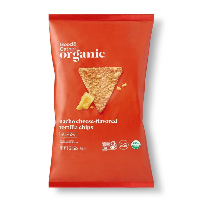 Organic Nacho Cheese Tortilla Chips - 9oz - Good &#38; Gather&#8482;, 1 of 4