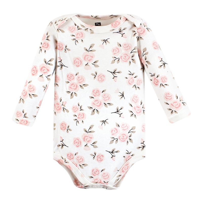 Hudson Baby Infant Girl Cotton Long-Sleeve Bodysuits, Cinnamon Pink Prints 7-Pack, 4 of 10