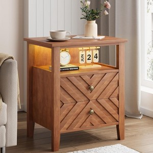 Night Stand with Storage Drawers and Wooden Legs,  Nightstand with Open Storage ShelfV-Shaped Design and Open Storage Shelf - 1 of 4
