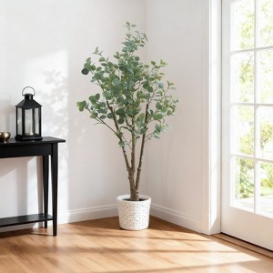Artificial Eucalyptus Tree for Indoor Outdoor Use Realistic Faux Plant with Pot Weatherproof Home Office Decor, Green - 1 of 4