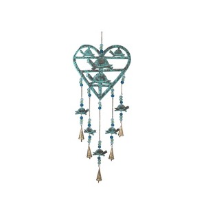 Beachcombers Metal Patina Heart With Turtles Wind Chime Coastal Decor Decoration - 1 of 2