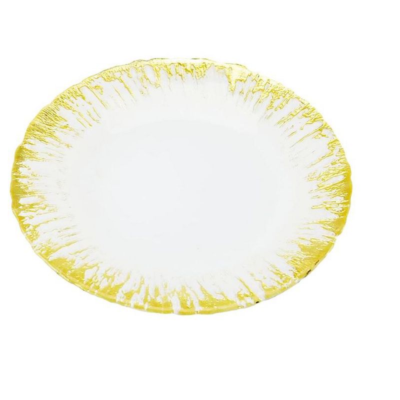 Classic Touch Set of 4 Milky Glass Dinner Plates with Flashy Gold Design, 3 of 4