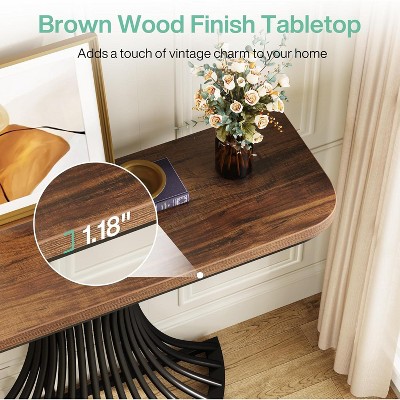 Rustic Brown Wood and Black Metal Demilune Console Table with Storage