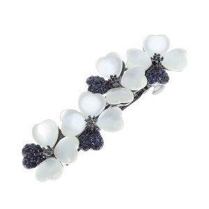 Unique Bargains Freesia Flower French Barrette Hair Clips Dark Blue White 1 Pc - 1 of 4