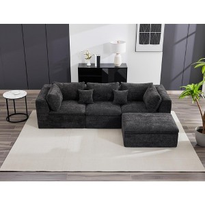 GustoWave 140" Cloud Sectional Couches for Living Room, Convertible U-Shape Couch with Ottoman, 4 Seater Modular Sectional Sofa - 1 of 4