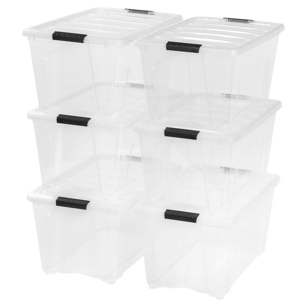 Iris 54 Qt. Stack & Pull Plastic Storage Box, Clear Set of 6