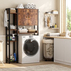 Aheaplus 7-Tier Bathroom Organizer Cabinet with Doors and 4 Hooks, Over The Toilet Storage Cabinet with Adjustable Shelf - 1 of 4