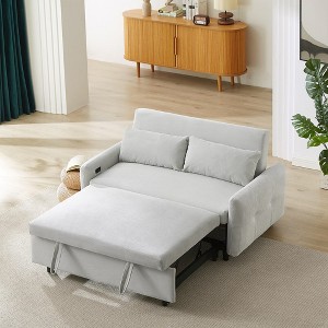57.48" Pull-out Sofa Bed Convertible Couch 2 Seat Loveseat Sofa Modern Sleeper Sofa With 2 Throw Pillows USB Ports - 1 of 4