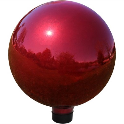 Sunnydaze Indoor/Outdoor Gazing Globe Glass and Stainless Steel Mirror Ball with Stem - 10" Diameter - Red