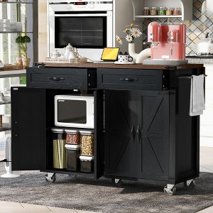 JUJABU 53.5''Farmhouse Kitchen Island with Power Outlet, Drop Leaf, Spice Rack and Drawer - 1 of 4