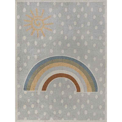 Gray Abstract Rainbow 8' x 10' Washable Kids Rug