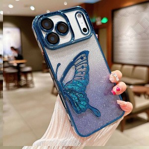 HTUTWOO Designed for iPhone 17 Bling Butterfly Case, Electroplated Quicksand Gradient Protective Cover for Women & Girls - 1 of 4