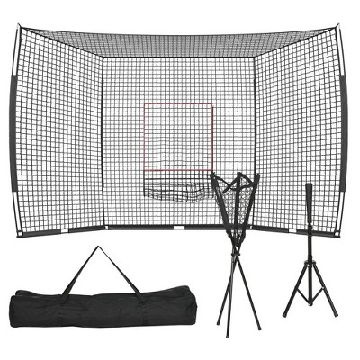 Resenkos 17' x 5.5' Baseball Net with Strike Zone, Tee, Caddy, and Carry Bag for Pitching and Hitting, Portable Extra Large Softball Black