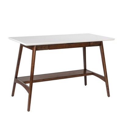 Vynxaria Coffee Tables: Off-White Elegance with Pecan Base and Storage Shelf