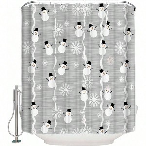 Merry Shower Curtain Digital Print Fabric Bathroom Decor with Snowman and Snowflake Background 72x 84 Inches - 1 of 4