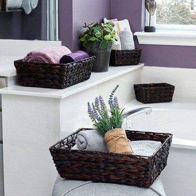 Set of 4 Dark Brown Handwoven Wicker Storage Baskets