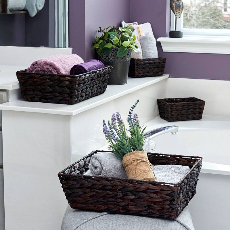 Household Essentials Set of 4 Hyacinth Stained Baskets Brown, 3 of 18