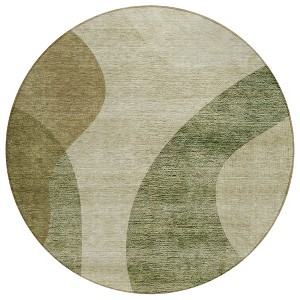 Beige And Chocolate Abstract Washable Indoor Outdoor Area Rug - 1 of 4