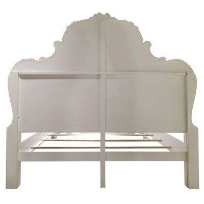 Bone White King Upholstered Wood Bed with Carved Details