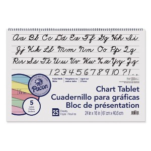 Pacon® Colored Paper Chart Tablet, Cursive Cover, 5 Assorted Colors, 1" Ruled. 24" x 16", 25 Sheets - 1 of 2