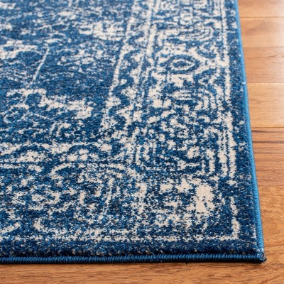 Navy and Ivory High Pile Synthetic Rectangular Rug
