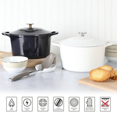 Navy Blue 7qt Enameled Cast Iron Dutch Oven with Gold Knob