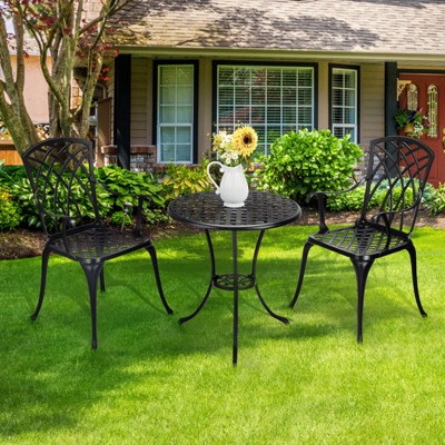 3-Piece Cast Aluminum Patio Bistro Set with Umbrella Hole, Rust-Resistant Outdoor Table & Chairs for Garden, Backyard, Patio, Balcony, Black