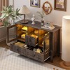 Sideboard Buffet Cabinet, Wooden Buffet Server Console Table With Glass Doors, Tempered Glass Shelves, Coffee Bar Cabinet For Kitchen Dining Room - 3 of 4