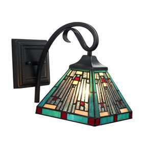 Chloe Lighting Innes Mission Tiffany-Style Blackish Bronze 1 Light Wall Sconce 8" Wide - 1 of 4